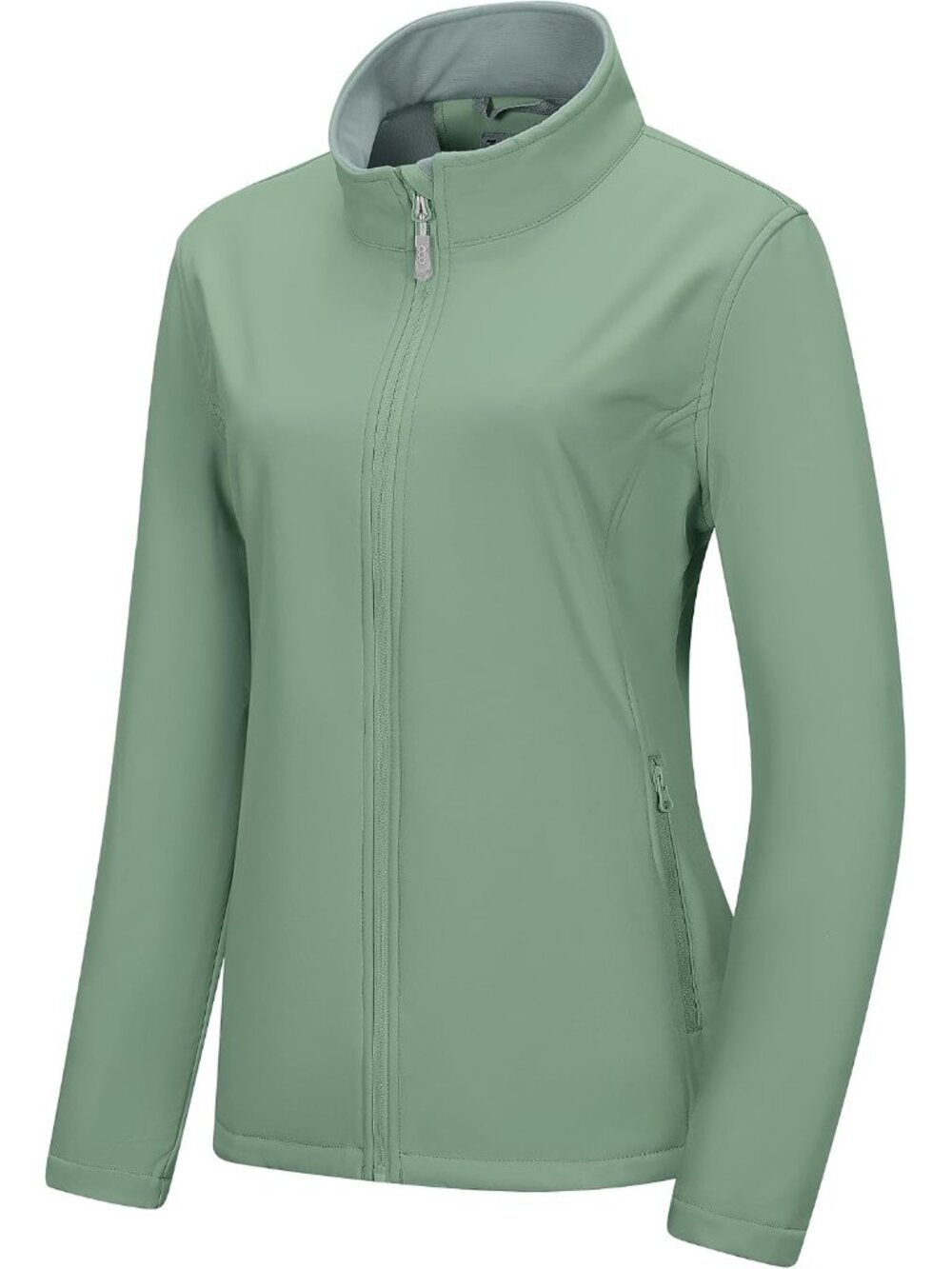 Womens Light Green Softshell Fleece Lined Anorak Zip-Up Windbreaker Scrub Jacket